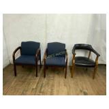 Three Office Armchairs with Wood Frames