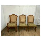 Three Wood Dining Chairs with Upholstered Seats