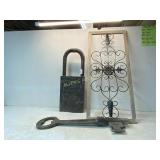 Decorative Oversized Lock, Key, and Iron Panel Set
