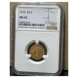 1915 Indian Head $2.5 Gold Coin, MS62