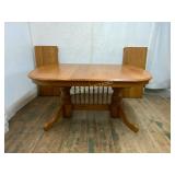 Oak Pedestal Dining Table with Two Leafs