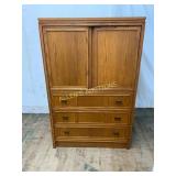 Oak Roll-Top Cabinet with Drawers