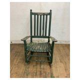 Green Wooden Slat-Back Rocking Chair