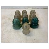 Ten Glass Insulators in Clear and Aqua