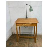 Wooden Desk with Integrated Green Desk Lamp