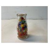 Glass Milk Bottle with Vintage Marbles