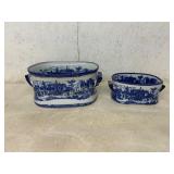 Two Blue and White Transferware Jardiniï¿½res