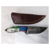 Damascus Knife with Multicolored Handle