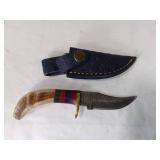 Damascus Knife with Bone Handle and Sheath