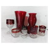 Red Glass Vessels with Etching