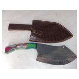 Damascus Butcher Knife with Leather Sheath