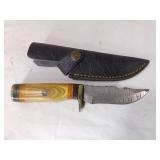 Damascus Steel Knife with Leather Sheath