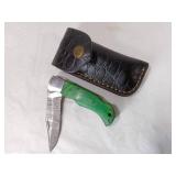 Damascus Folding Lock Blade Knife With Sheath