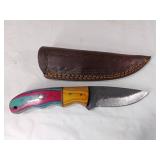 Damascus Steel Knife with Multicolor Handle