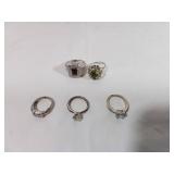Five Silver Rings with Gemstones