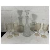 Cut Glass Decanter With Four Matching Stemware Gla