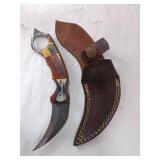 Damascus Steel Karambit Knife with Leather Sheath