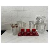 Crystal Barware and Red Glass Set