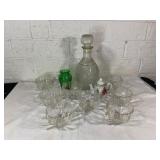 Glass Decanter with Cups and Decorative Items