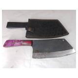 Damascus Butcher Knife with Sheath