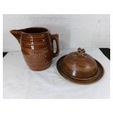Stoneware Pitcher and Covered Dish Set