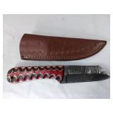 Damascus Steel Knife with Leather Sheath