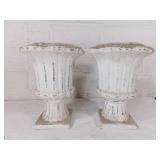 White Cast Planters with Floral Trim