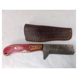 Damascus Steel Knife With Red Wood Handle