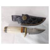 Damascus Knife with Bone Handle and Sheath