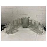 Glass Pitcher with Six Matching Mugs