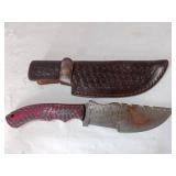 Damascus Bowie Knife with Leather Sheath