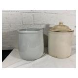 Two Stoneware Crocks with Lid