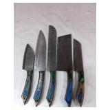 Five-Piece Damascus Butcher Knife Set