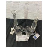 Etched Glass Vases and Creamer & Sugar Set