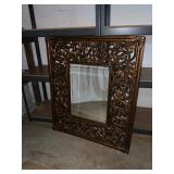 Rectangular Wall Mirror with Ornate Wooden Frame