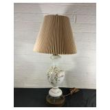 Milk Glass Table Lamp with Pleated Shade