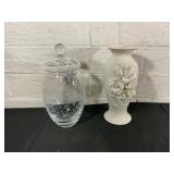 Crystal Vase with Lid and Porcelain Floral Vase