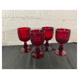 Four Red Glass Goblets with Honeycomb Pattern