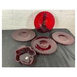 Ruby Red Glass Plates and Dish