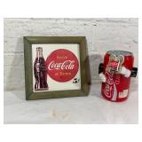 Coca-Cola Framed Sign and Can Figurine Set