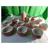 12-Piece Pink Ceramic Cup and Pitcher Set