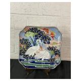 Hand-Painted Ceramic Plate with Heron Motif