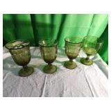 4 Green Pressed Glass Goblets