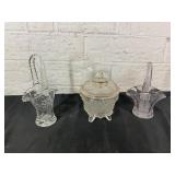 Pressed Glass Candy Dish and Decorative Baskets