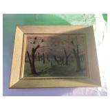 Framed Landscape Painting with Cherry Trees