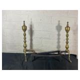 Brass Andirons with Iron Log Support