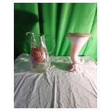 Decorative Glass Pitcher and Pink Vase