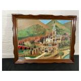 Framed Landscape Painting With Church Scene