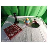 Four Cast Iron Kitchenware and Decor Items