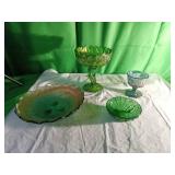Four Pressed and Iridescent Glass Candy Dishes